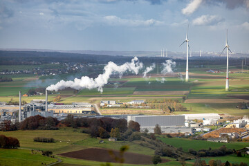 Aerial view industrial area near Brilon in Sauerland, Germany