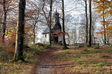 Little chapel at Rothaarsteig hiking trail near Brilon in German Sauerland