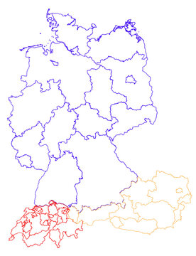 Shape / Border DACH - Germany Austria Switzerland with States