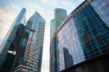 Business Center Moscow City, modern architectural complex with facade glazing in Moscow, Russia