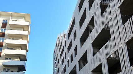 Abstract fragment of contemporary architecture. Residential area in the city, modern apartment buildings