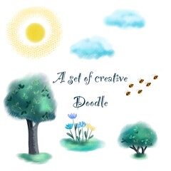 A set of doodles. Pastel illustration
