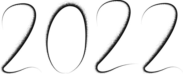 New year 2022. Spray effect . Distress design . vector Hand drawn made numbers with grunge brush strokes . Chinese calligraphy