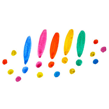 Set of watercolor exclamation points. Painted design elements.