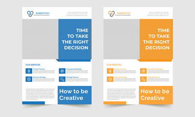 Blue & yellow flyer design template | Vector illustration, a real estate flyer template
