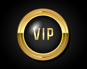 VIP golden icon. 3d luxury badge with the inscription VIP. Vector 3d illustration isolated on white background.
