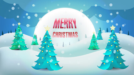 Christmas Background Winter Landscape Illustration. Xmas Landscape Background With Snow And Tree