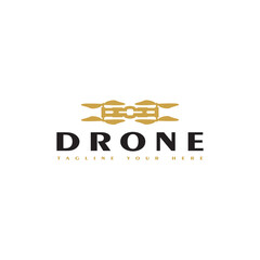 Gold Drone Logo. Technology Design Vector Template
