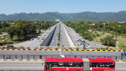 Aerial Drone View of Metro Bus in Islamabad, The Capital of Pakistan - Oct 15th, 2022