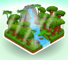 Isometric Jungle Landscape. Isometric Tropical Rainforest Vector Illustration