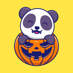 Cute Panda in Halloween Costume Cartoon Vector Icon Illustration. Animal Holiday Icon Concept Isolated Premium Vector. Flat Cartoon Style