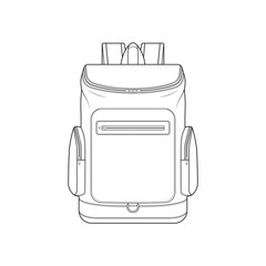 Backpack outline drawing vector, Backpack in a sketch style, trainers template outline, vector Illustration.
