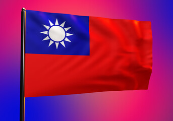 Naklejka premium Flag of Republic of China Taiwan. Flagpole with state symbol. National symbol of island of Taiwan. Three-dimensional banner of Republic of Taiwan. Patriotic symbol on colorful background. 3d image.