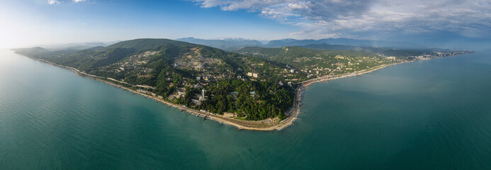 Black Sea coast, cape Vidny. Khosta - a district of the resort city of Sochi. Aerial view.