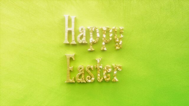 Happy Easter text inscription, festival in the Christian calendar, spring religious traditional holiday concept, decorative animated lettering, 3d render of festive greeting card motion background