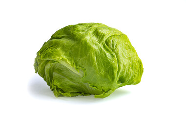 Green Iceberg lettuce on white background close up