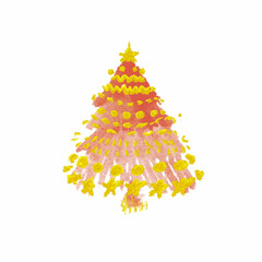 Red orange gold christmas tree symbol bright watercolor decorative element