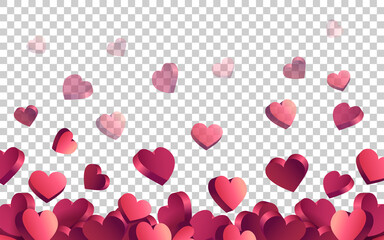 Red 3d hearts floating web buttons isolated on transparent background. Like icons for live stream video chat.