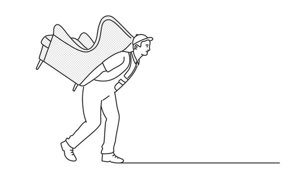 recommend clip art: Mover carries a chair on his back. Moving company services.