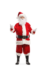 Full length portrait of Santa Claus standing and gesturing with hands
