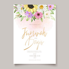 watercolor sun flower and daisy wedding invitation card set 