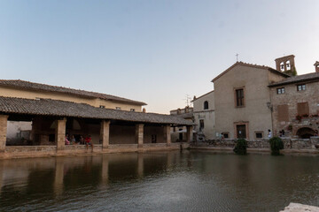 Bagno Vignoni hot springs a popular tourist destination in Tuscany
