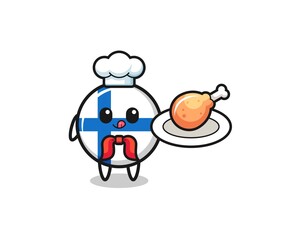 finland flag fried chicken chef cartoon character
