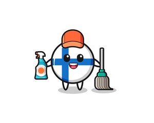 cute finland flag character as cleaning services mascot