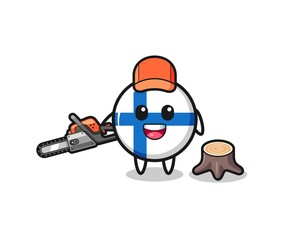 Fototapeta premium finland flag lumberjack character holding a chainsaw