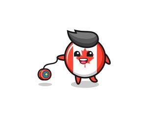 cartoon of cute canada flag playing a yoyo