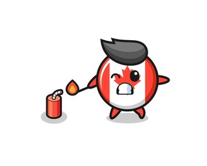 canada flag mascot illustration playing firecracker