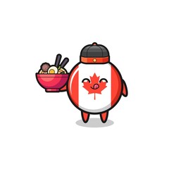 canada flag as Chinese chef mascot holding a noodle bowl