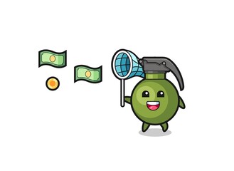 illustration of the grenade catching flying money
