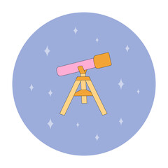 isolated telescope space emblem, icon in flat style in bright colors