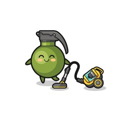 cute grenade holding vacuum cleaner illustration
