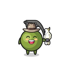 grenade zookeeper mascot with a parrot