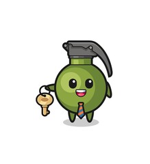 cute grenade as a real estate agent mascot