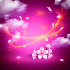 Fototapeta na wymiar Beautiful pink flower background and magic light with clouds Stock premium Vectoral illustration