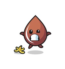 chocolate drop cartoon is slip on a banana peel
