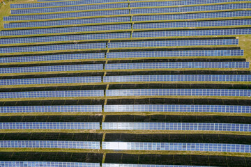 A lot of solar panels close up. Energy technology of solar panels.