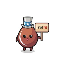 Fototapeta premium chocolate drop cartoon as uncle Sam holding the banner I want you