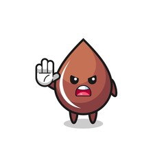 chocolate drop character doing stop gesture