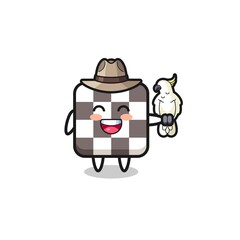 chess board zookeeper mascot with a parrot