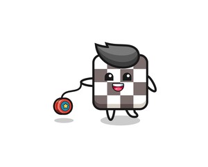 Fototapeta premium cartoon of cute chess board playing a yoyo