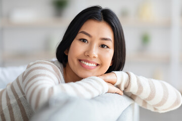Natural Beauty. Portrait Of Attractive Young Asian Woman Smiling At Camera