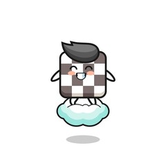 cute chess board illustration riding a floating cloud