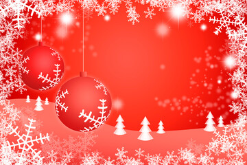 Christmas background grafhic red with ornaments, snowflakes, stars and trees