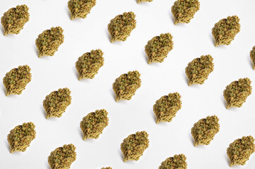 Medicinal cannabis on white background, beautiful flower marijuana plants, the tip of the plant...