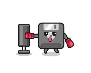 floppy disk boxer cartoon doing training with punching bag