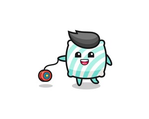cartoon of cute pillow playing a yoyo